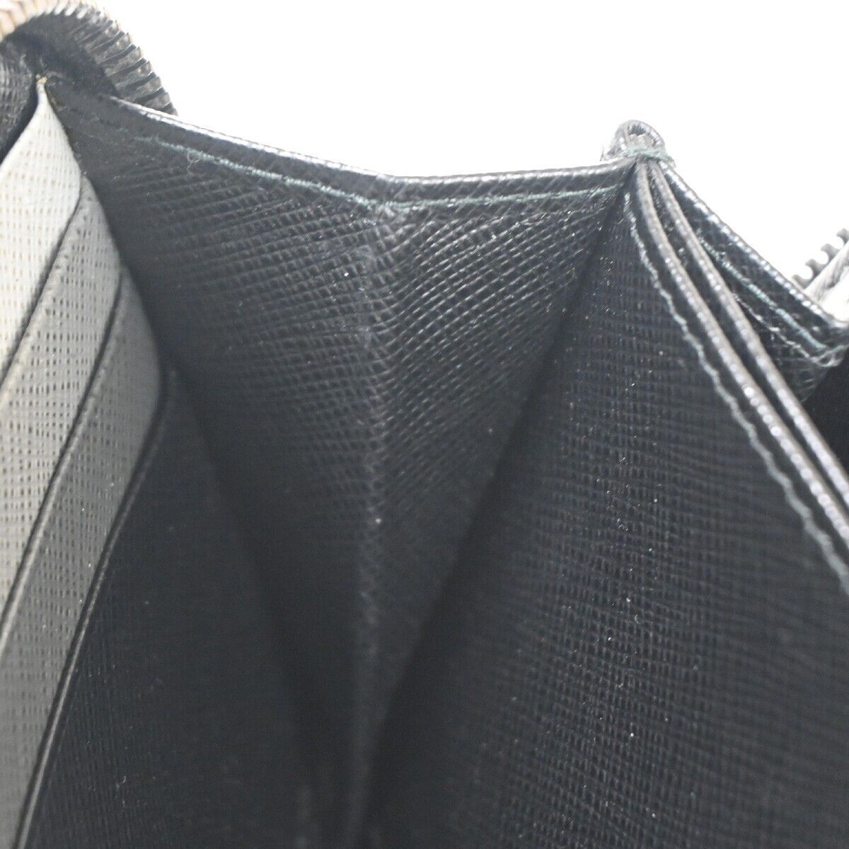 PRADA Logo Saffiano Long Bifold Wallet Purse Leather Black Silver Italy 87RH021