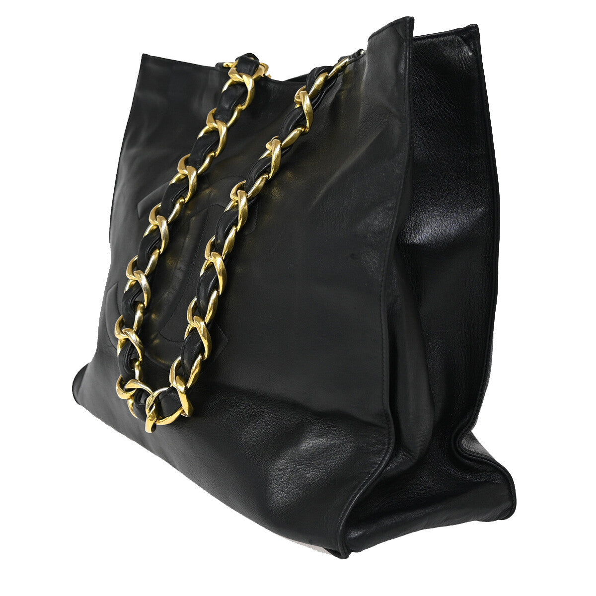 CHANEL CC Logo Chain Shoulder Tote Bag Leather Black GHW France 694RJ799
