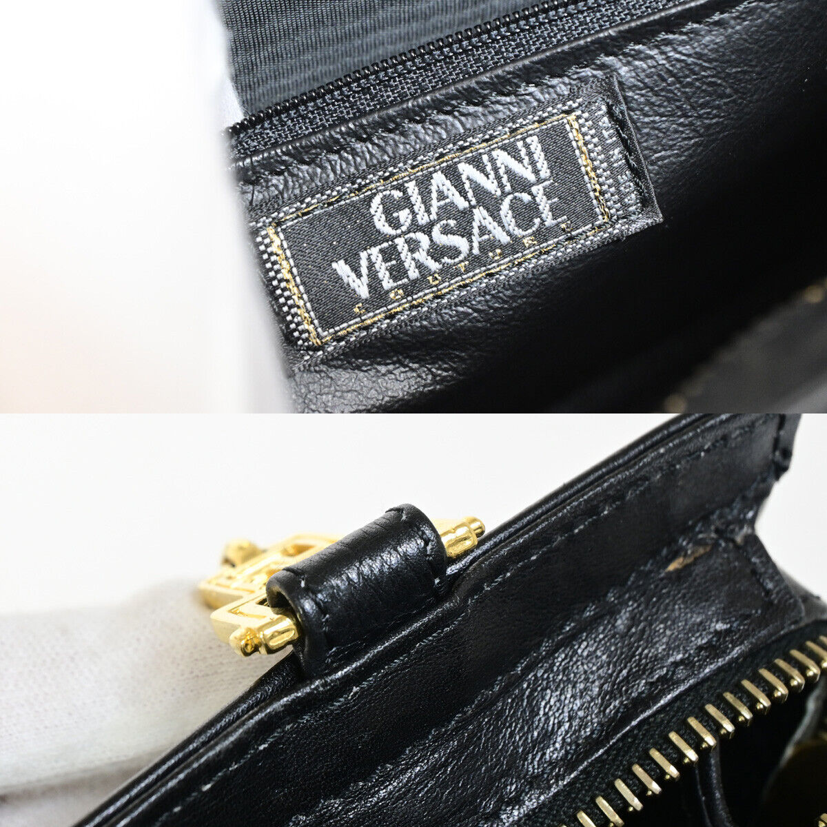 GIANNI VERSACE Logo Medusa Chain Shoulder Bag Leather Black GHW 72YG342