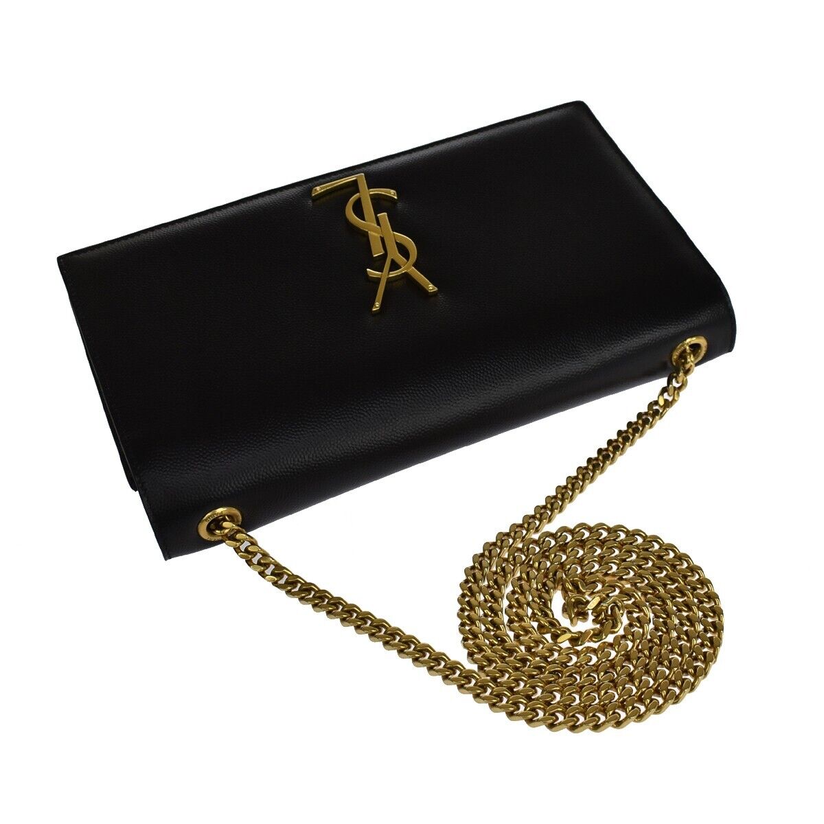 SAINT LAURENT YSL Logo Kate Medium Chain Shoulder Bag Leather Black GHW 689RH460