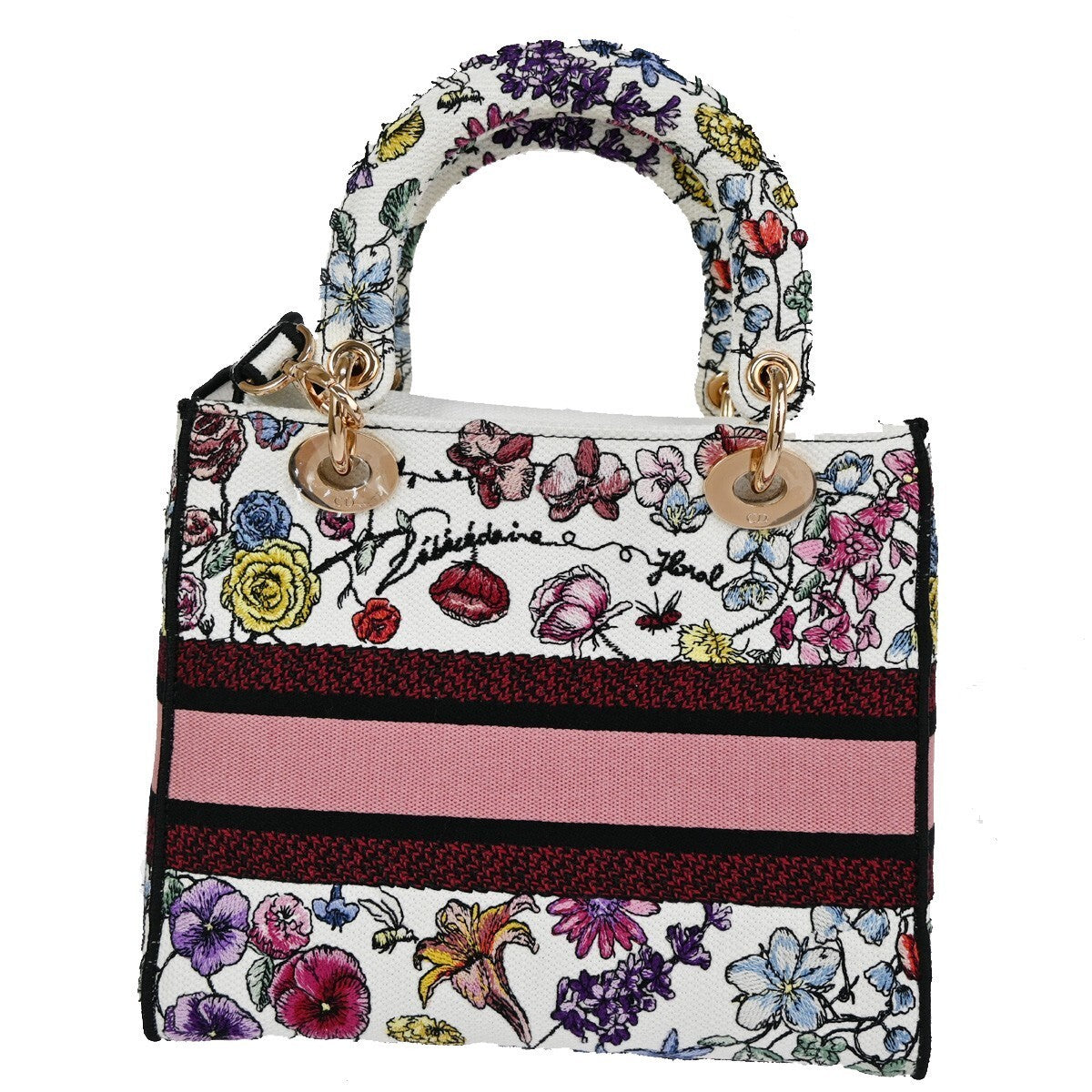 CHRISTIAN DIOR Lady D-Lite Florilegio Embroidery 2Way Hand Bag Canvas 782LC456