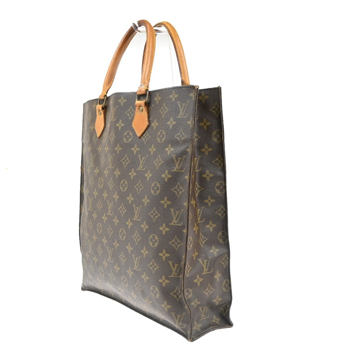 LOUIS VUITTON Logo Sac Plat Hand Tote Bag Monogram Leather Brown M51140 67MA451