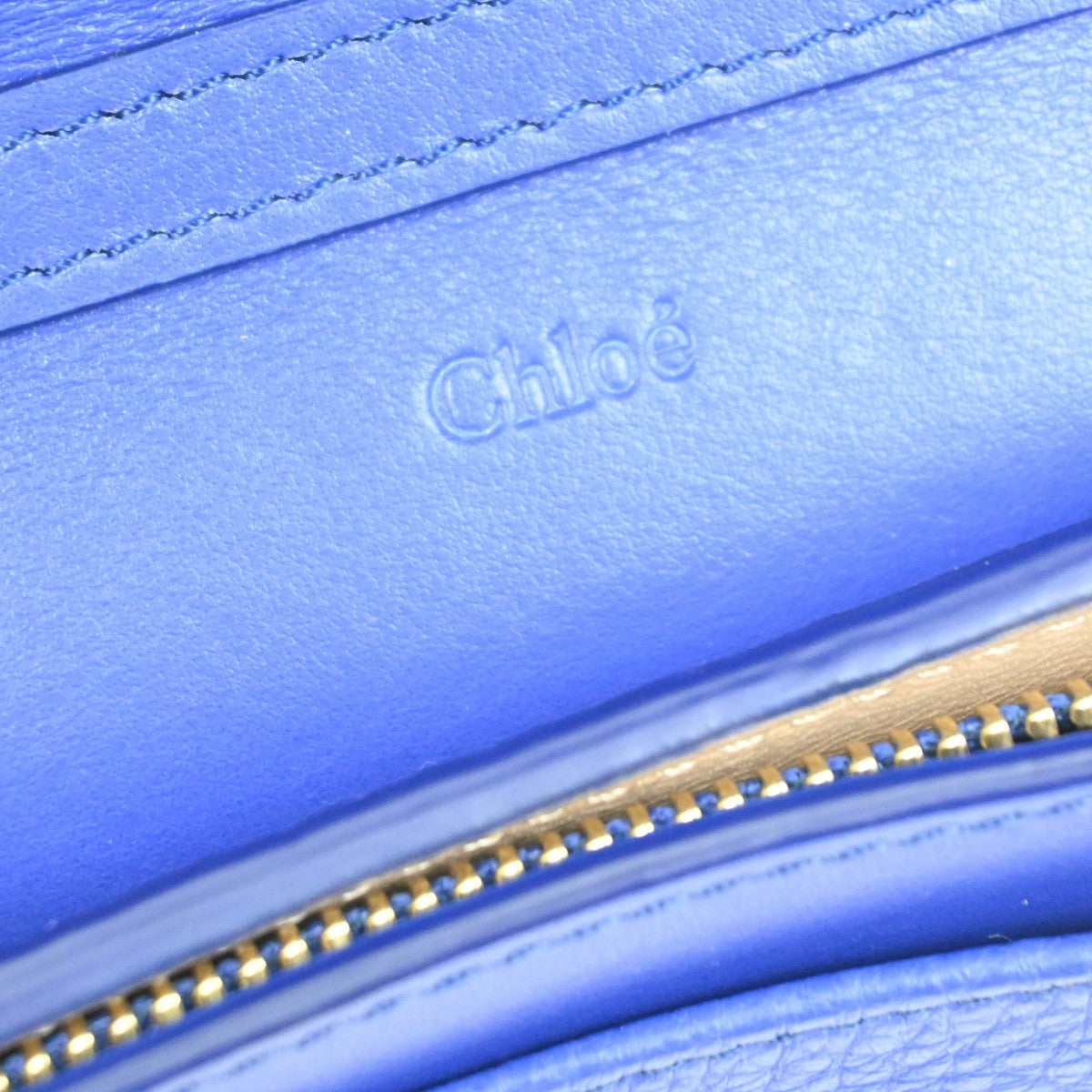CHLOE Logo Chain Shoulder Bifold Long Wallet Leather Blue GHW Spain 64MA495