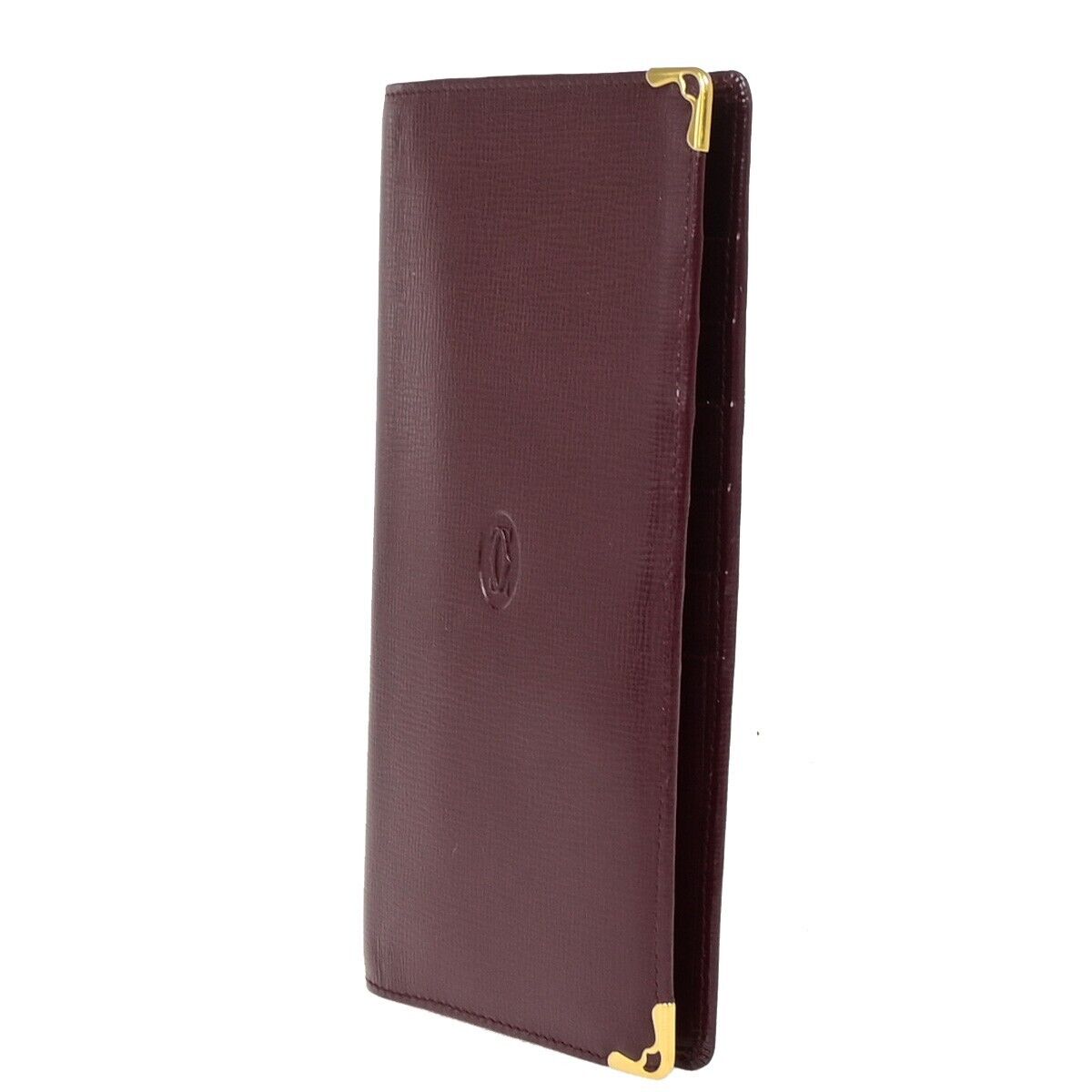 Must De Cartier 2C Logo Vertical Long Bifold Wallet Leather Bordeaux 02EB608