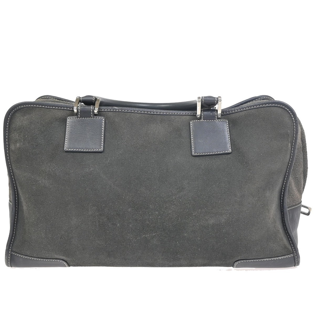 LOEWE Anagram Amazona Boston Hand Bag Suede Leather Dark Gray Spain 83KC758