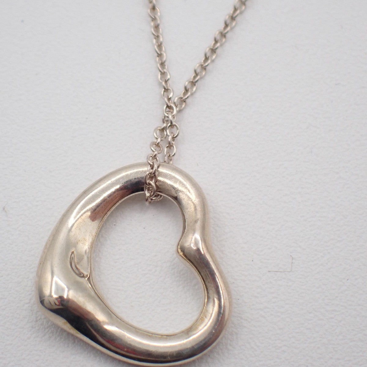 TIFFANY & CO. Logo Open Heart 16mm Chain Necklace Silver AG925 05KC375