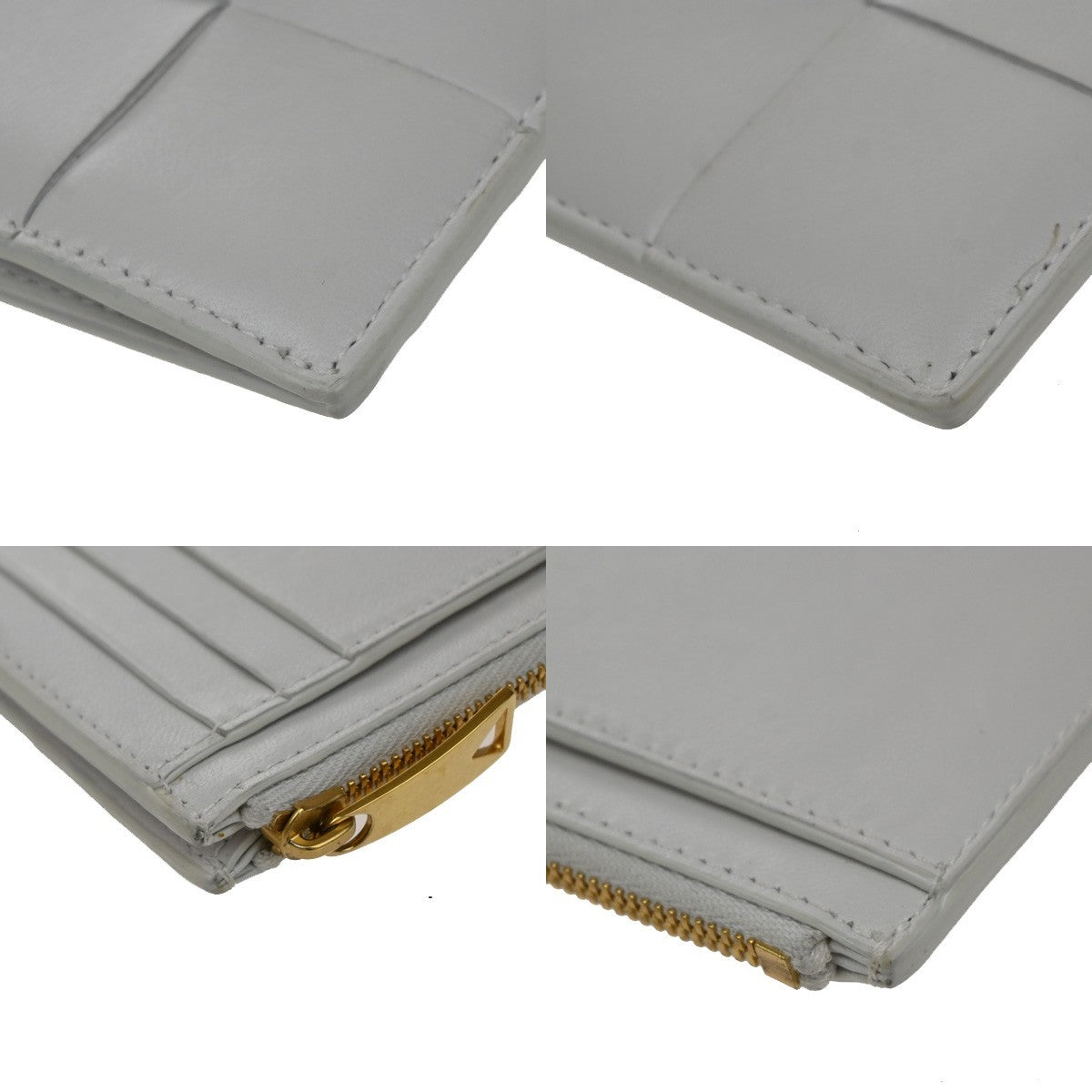 BOTTEGA VENETA Logo Cassette Intrecciato Compact Wallet Leather White 65EG128