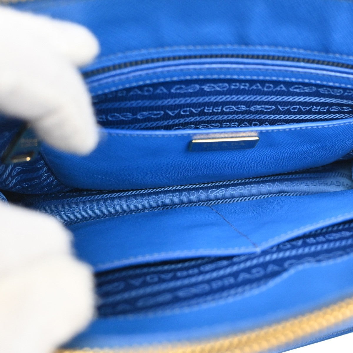 PRADA MILANO Logo Double Zip Tote Bag Saffiano Leather Blue GHW Italy 12CA241