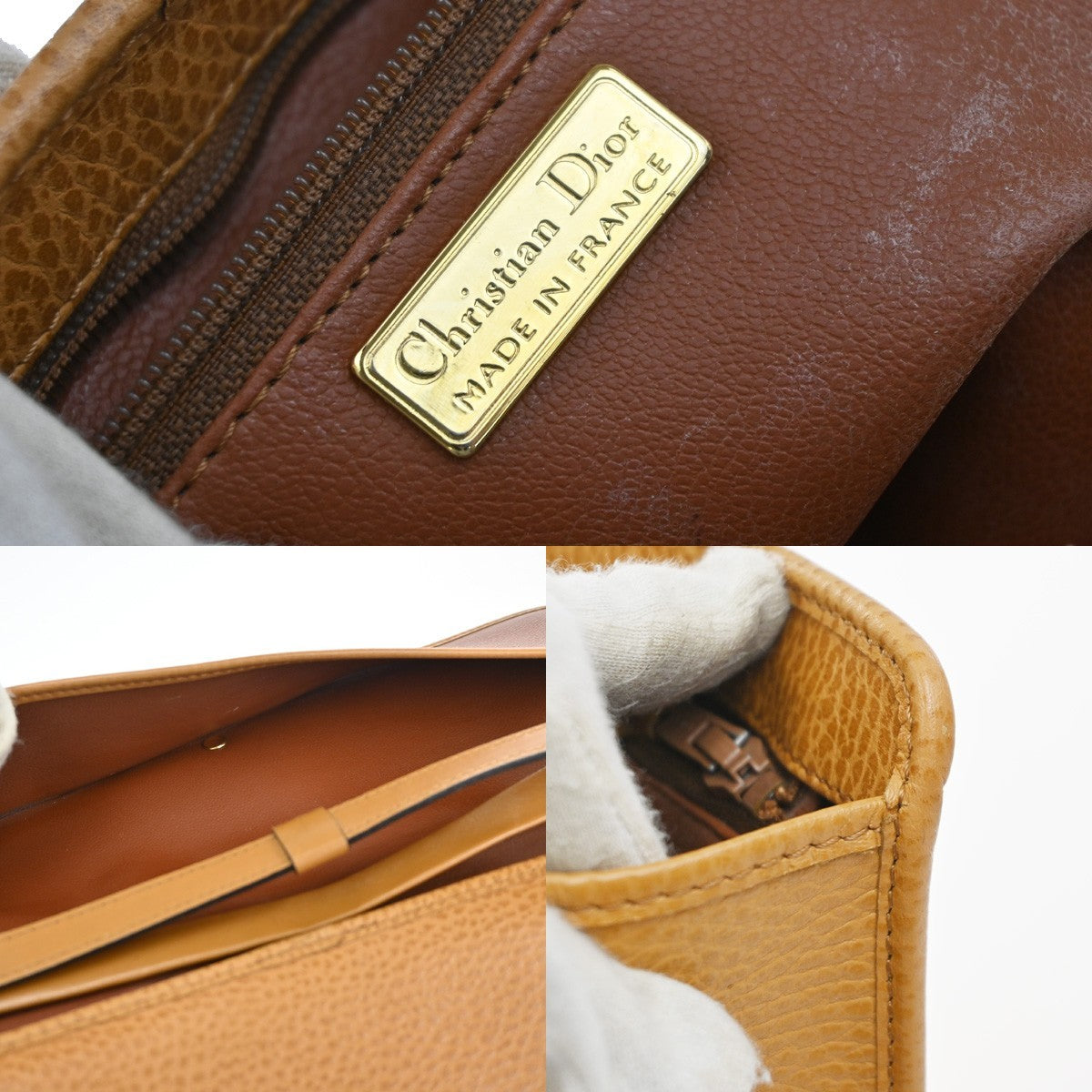 CHRISTIAN DIOR CD Flap 2way Shoulder Hand Bag Leather Beige GHW France 65KC998