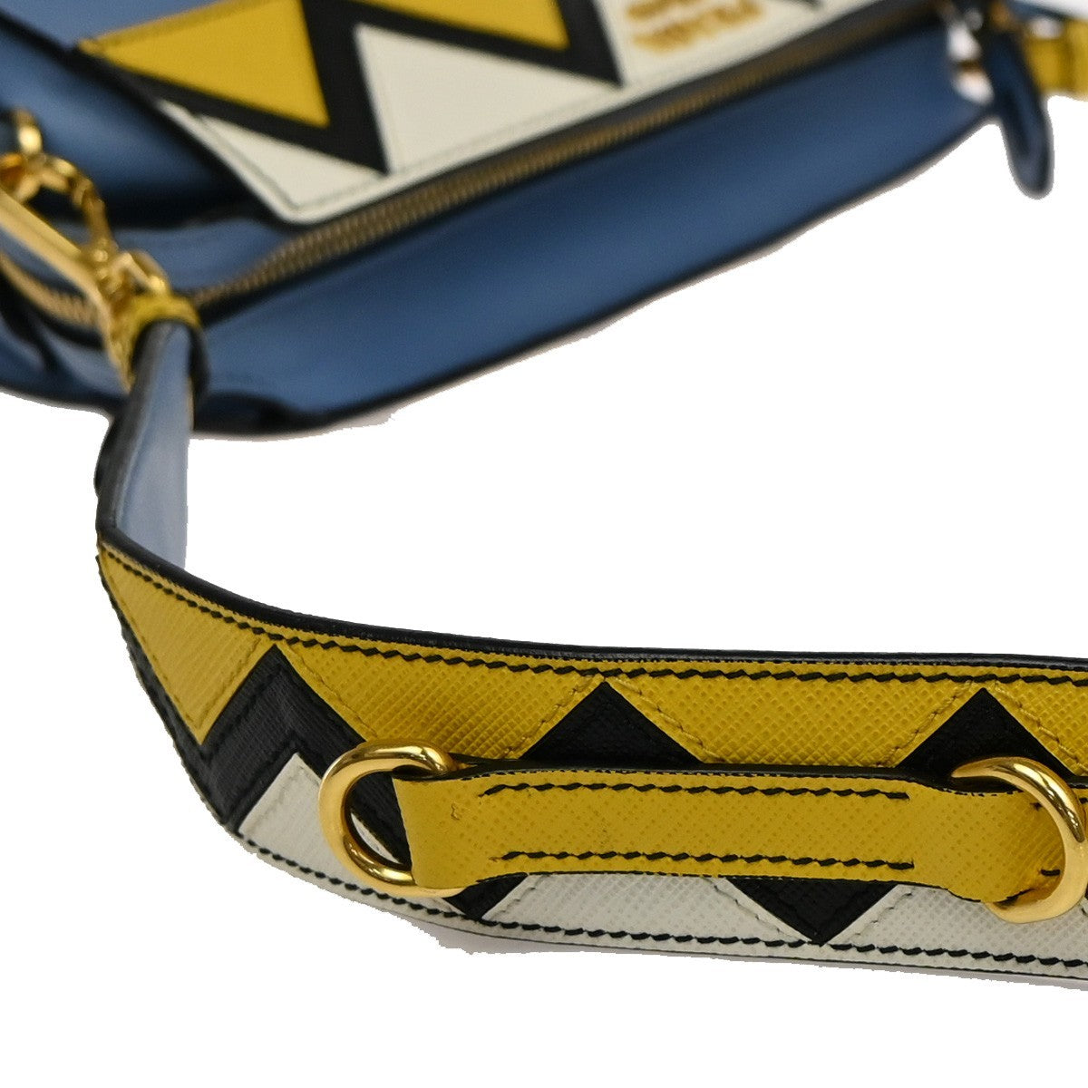PRADA Esplanade Zig-Zag Crossbody Bag Leather Blue Yellow White GHW 99ZA218