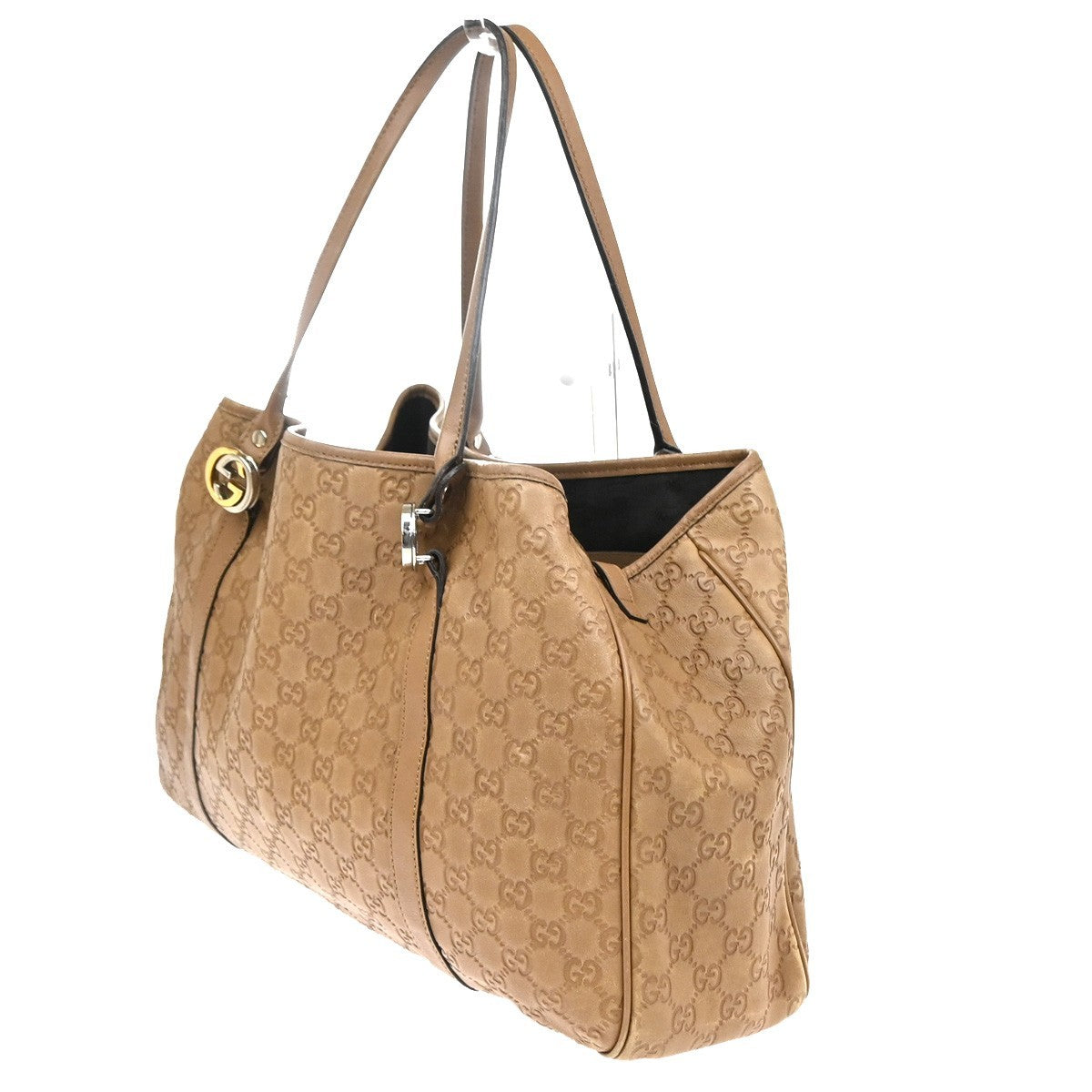 GUCCI Logo Twins Guccissima Shoulder Tote Bag Leather Brown Italy 80YJ201