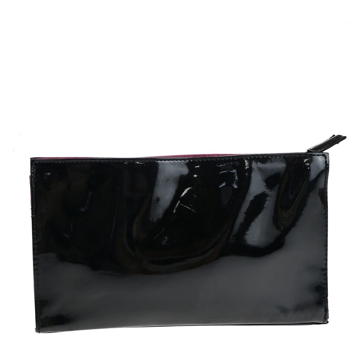 YVES SAINT LAURENT YSL Logo Pouch Bag Patent Leather Black Pink GHW 03EC033