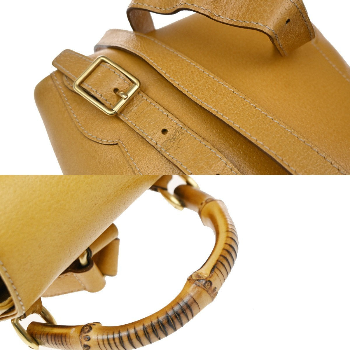 GUCCI Logo Bamboo Drawstring Mini Backpack Bag Leather Yellow GHW Italy 65KP452
