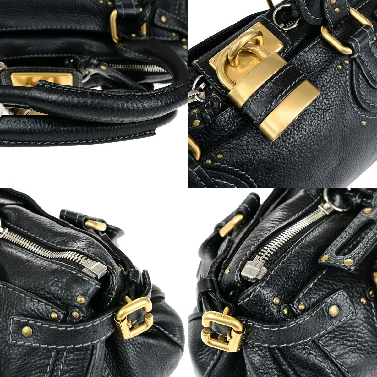 CHLOE Logo Paddington Shoulder Hand Bag Leather Black GHW Italy 38RK781