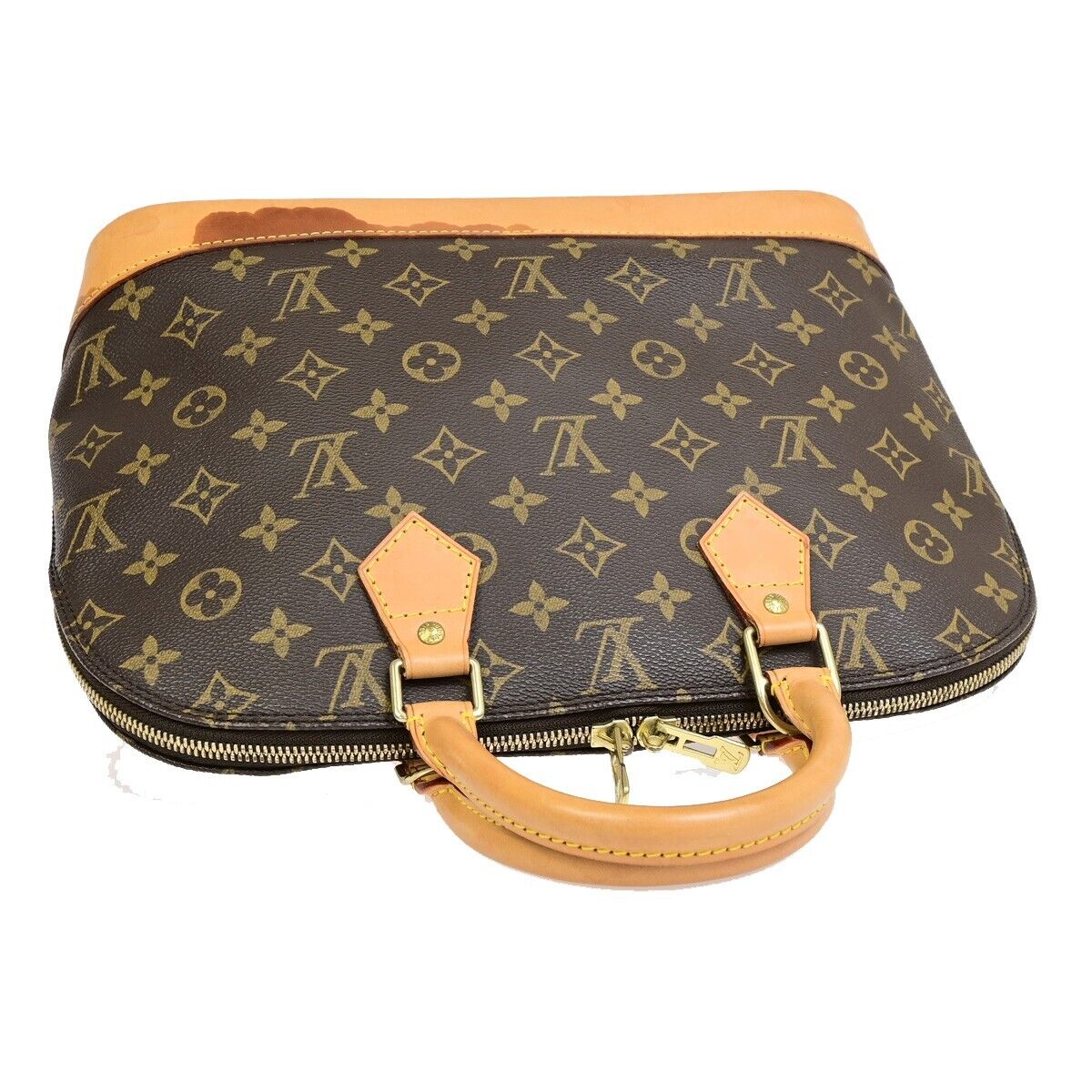 LOUIS VUITTON LV Logo Alma Hand Bag Monogram Leather Brown U.S.A. M51130 38EE047