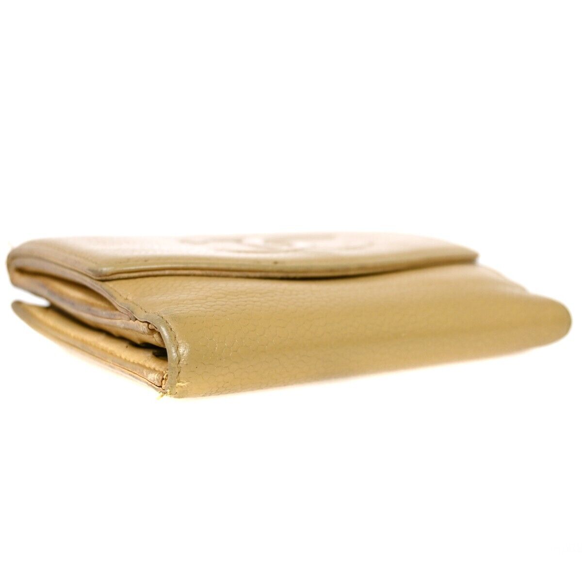CHANEL CC Logo Bifold Wallet Purse Caviar Skin Leather Beige France 05HB310