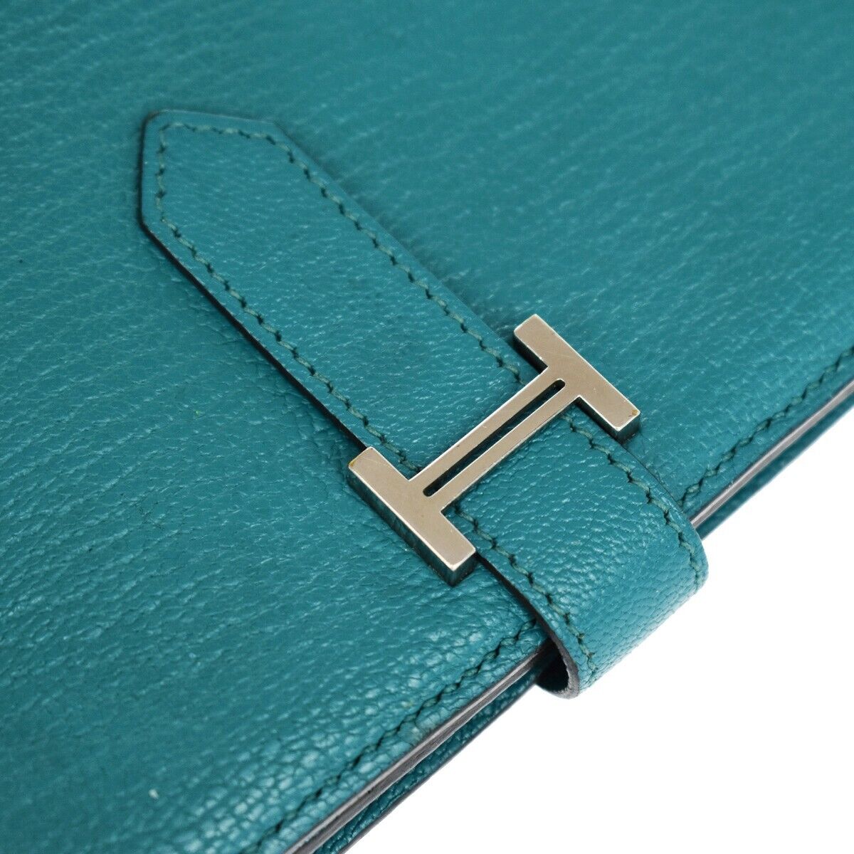 HERMES H Logo Bearn Long Bifold Wallet Purse Chevre Leather Green 32RH514