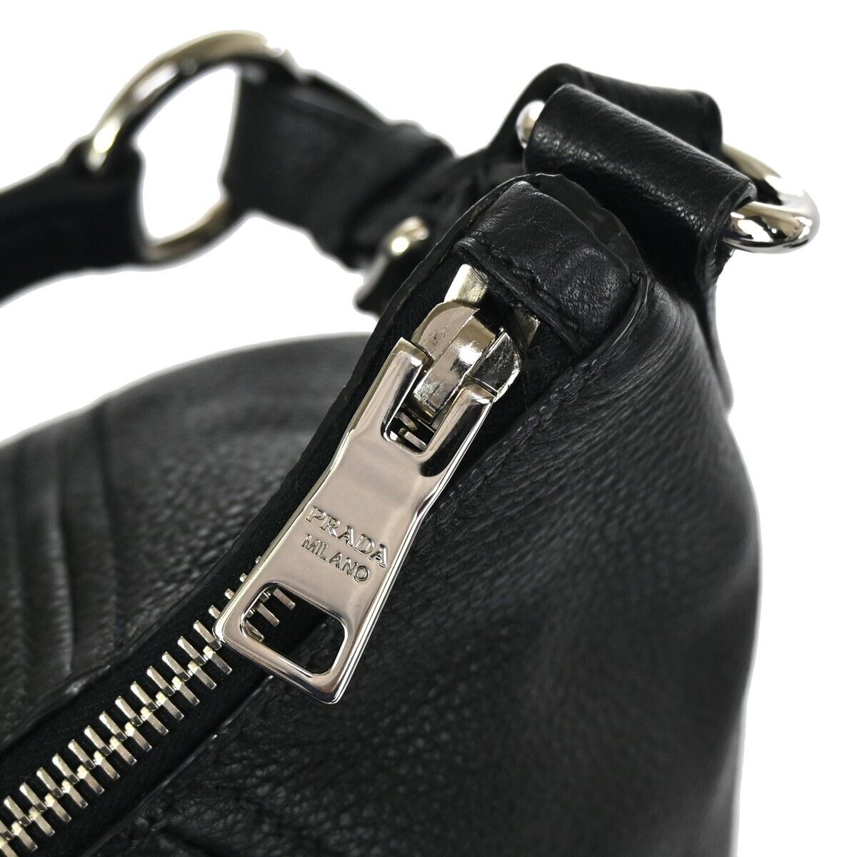 PRADA MILANO Logo Shoulder Bag Vitello Phenix Leather Nero Black SHW 53RH799