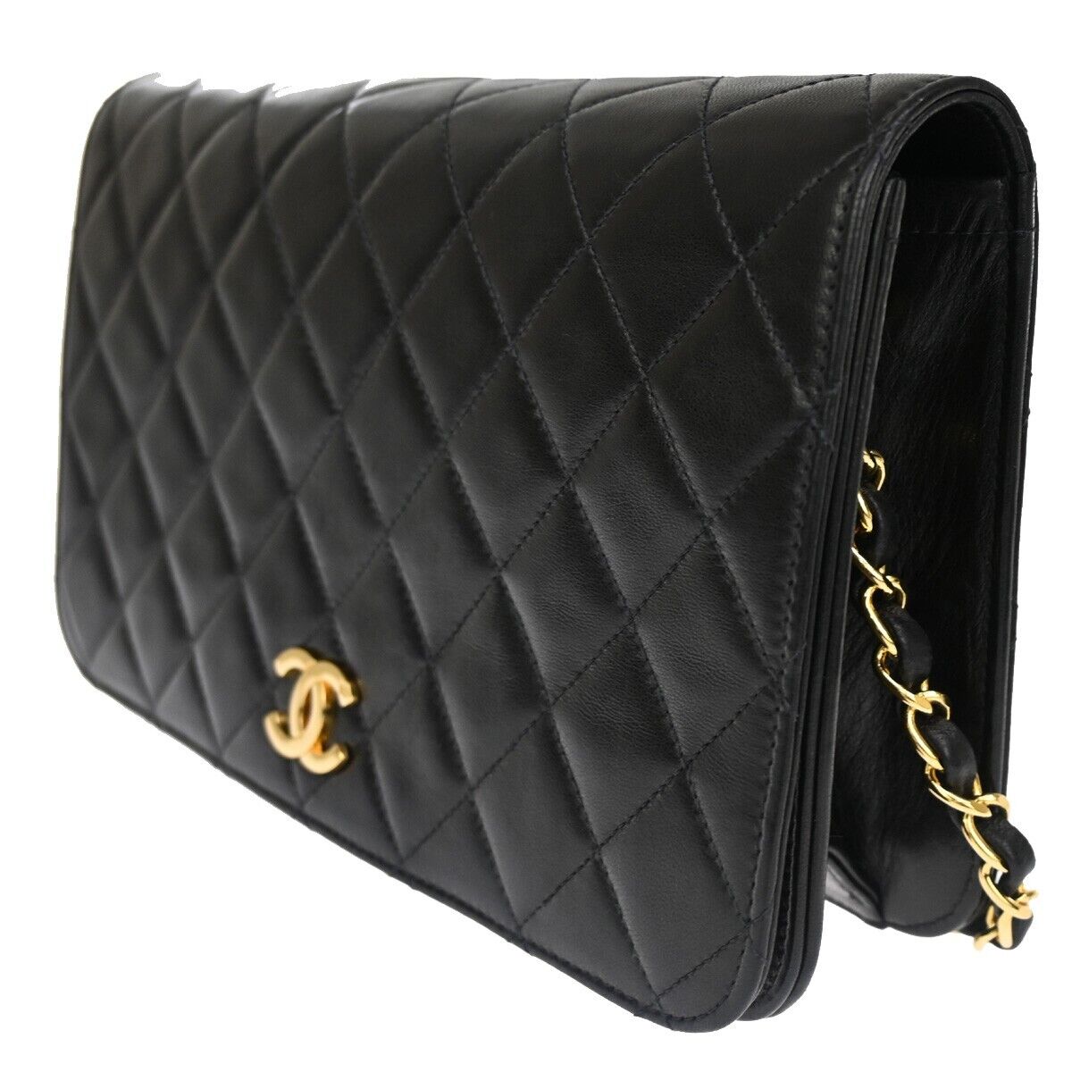 CHANEL CC Matelasse 23 Full Flap Chain Shoulder Bag Leather Black GHW 889RF068