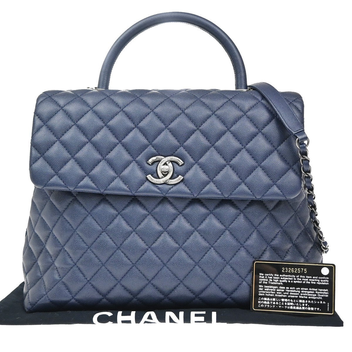 CHANEL 2Way Top Handle Chain Shoulder Bag Grained Calfskin Leather Blue 813RF792