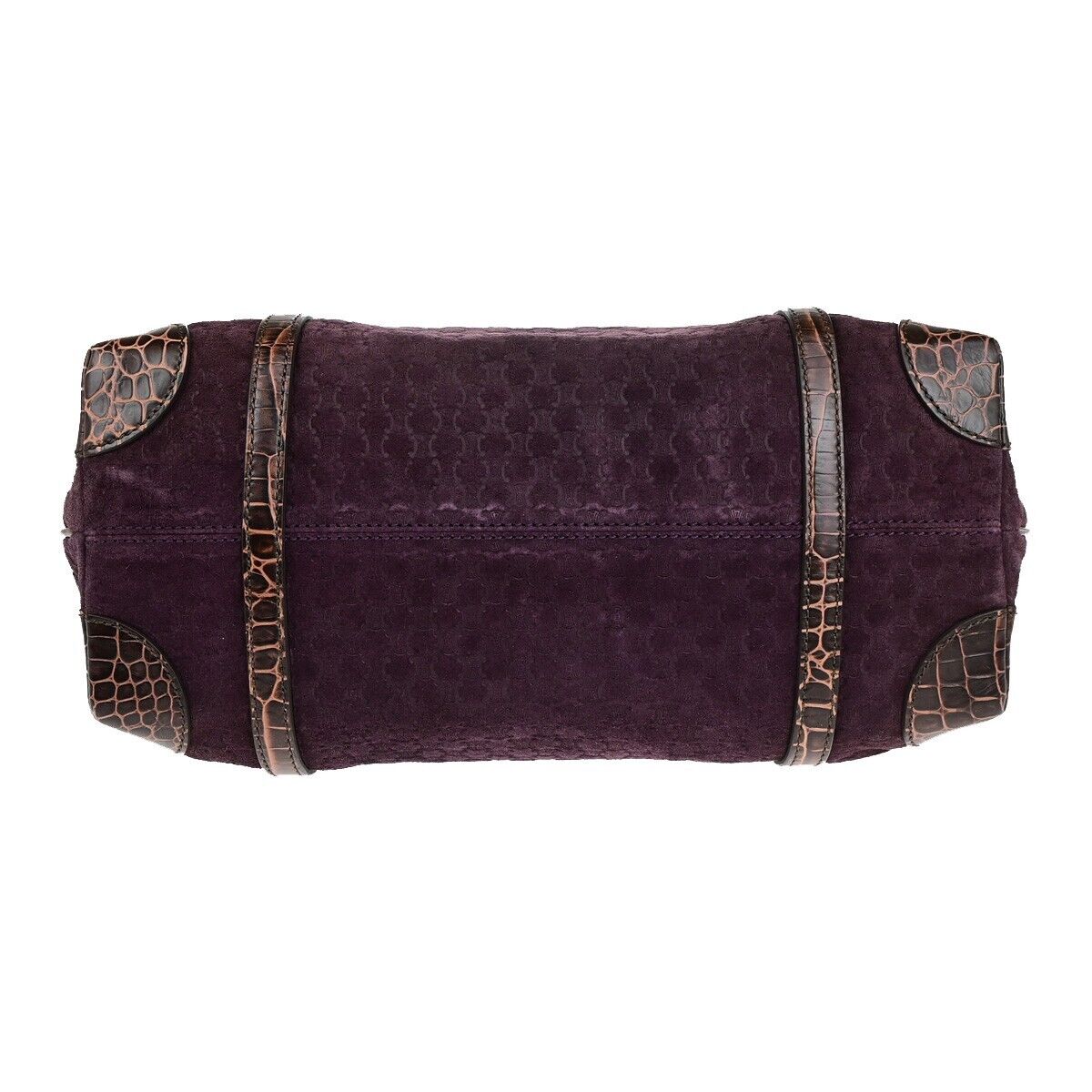 CELINE Logo Macadam Shoulder Tote Bag Suede Embossed Leather Purple SHW 34EC964