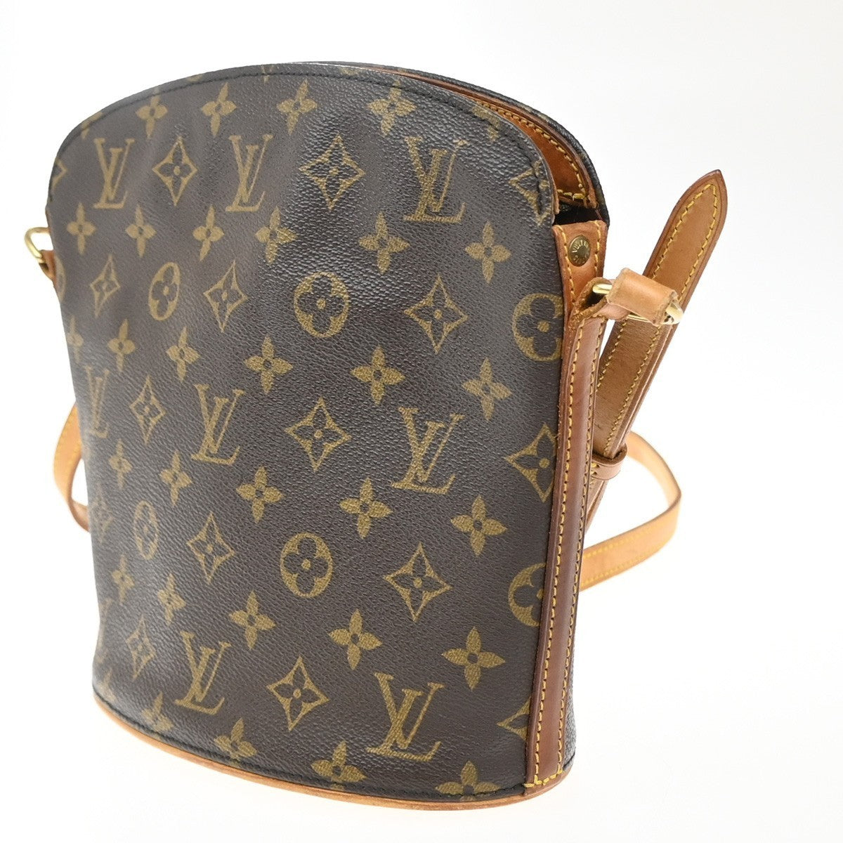 LOUIS VUITTON Logo Drouot Shoulder Bag Monogram Leather Brown M51290 77KP305