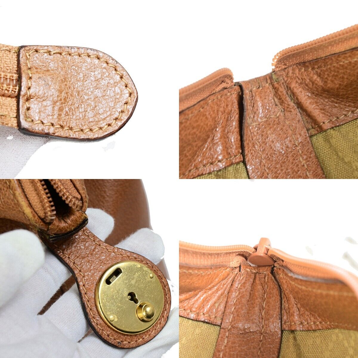 GUCCI Logo Camel Travel Hand Bag Leather Brown GWH Made In Italy 33FA974