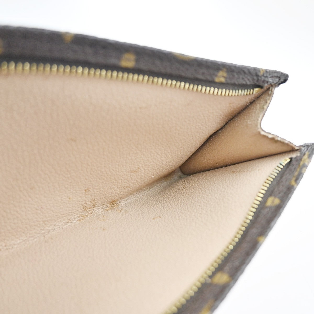 LOUIS VUITTON LV Logo Bucket GM Pouch Bag Monogram Leather Brown Gold 05MA328
