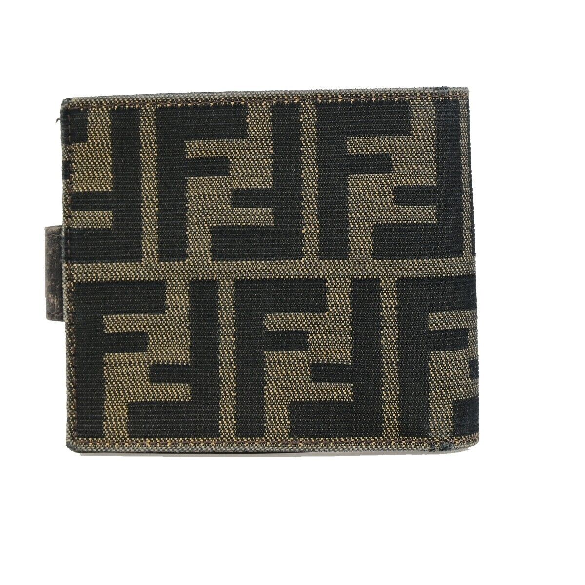 FENDI Logo Zucca Pattern Bifold Wallet Purse Canvas Leather Brown Italy 07KA395