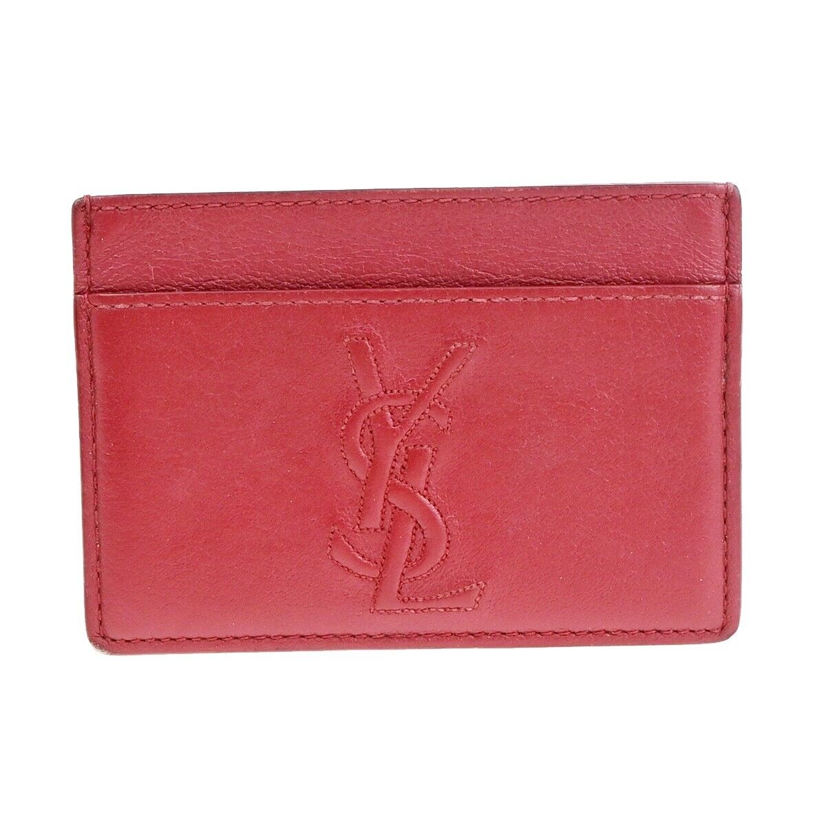 YVES SAINT LAURENT YSL Logo Card Case Wallet Leather Red Made in Italy 63EB822