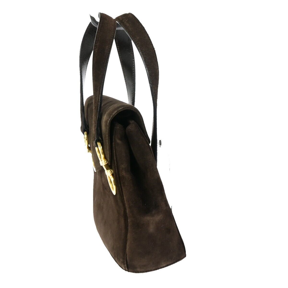 SALVATORE FERRAGAMO Logo Gancini Hand Bag Suede Leather Brown GHW Italy 04FA937