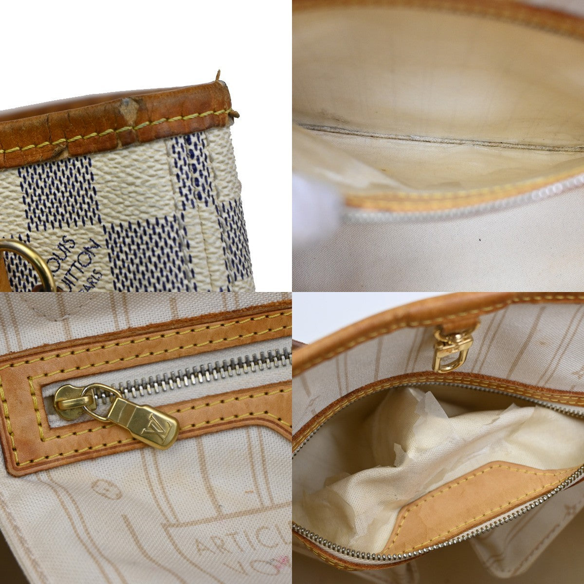 LOUIS VUITTON Neverfull PM Shoulder Tote Bag Damier Azur Leather N51110 74KB806