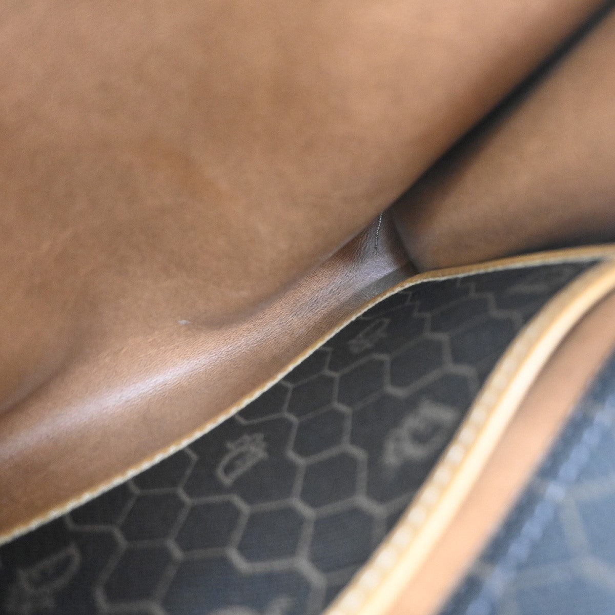 CHRISTIAN DIOR Honeycomb Shoulder Bag PVC Leather Brown Gray GHW 31CB033