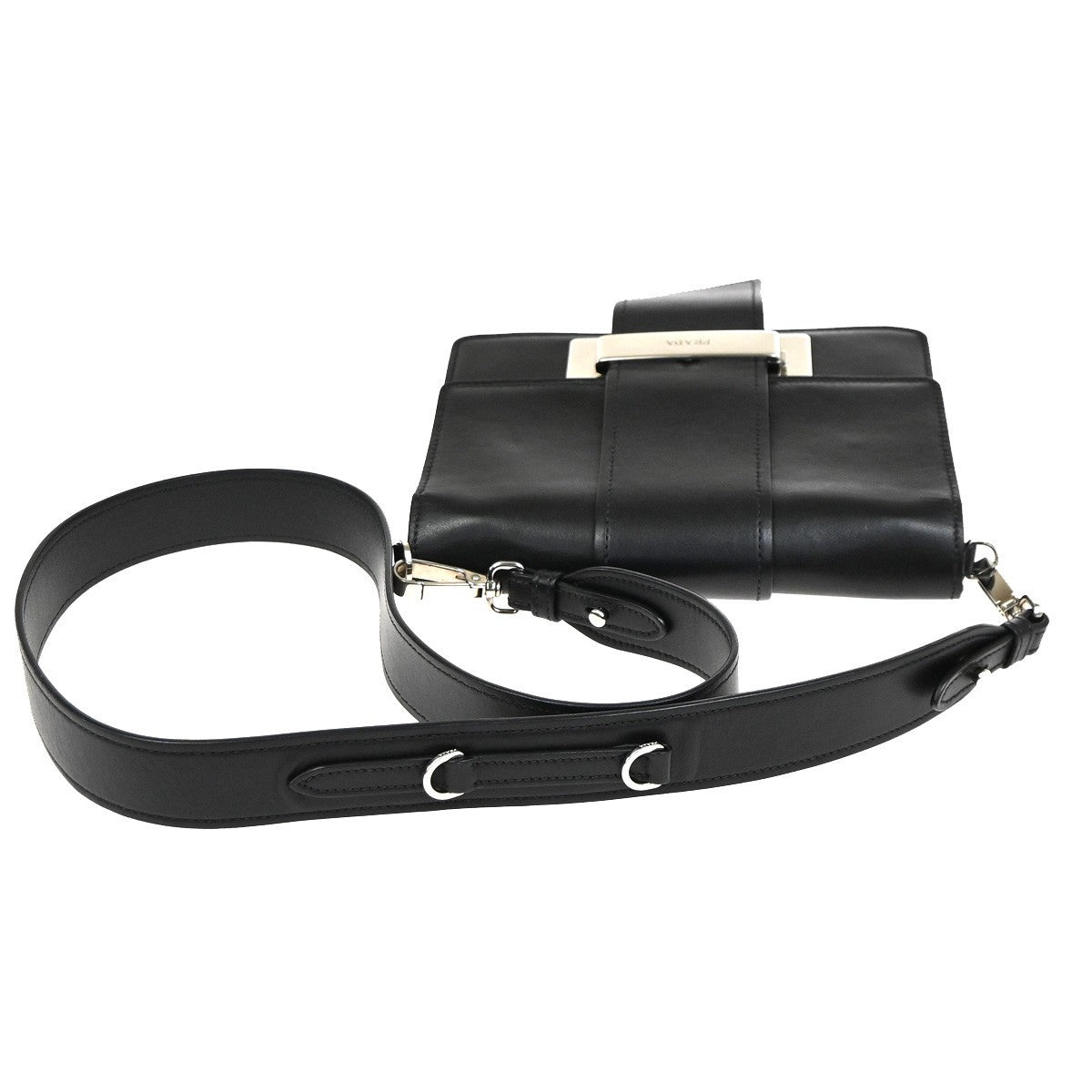 PRADA Logo Metal Ribbon Mini Shoulder Bag City Calf Leather Black SHW 79YJ076