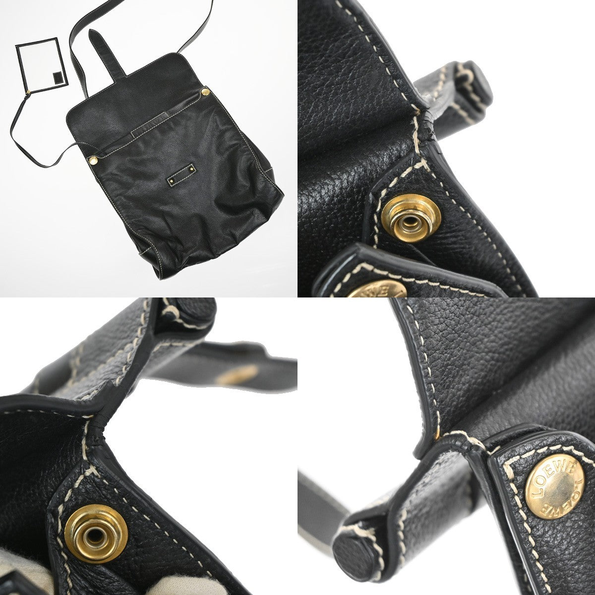 LOEWE Logo 2way Crossbody Shoulder Hand Bag Leather Black GHW 77MA633