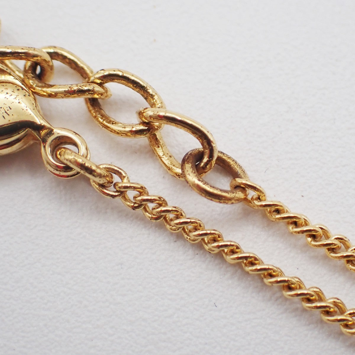 CHRISTIAN DIOR Logo Rhinestone Chain Necklace Pendant Gold Plated 02YJ116