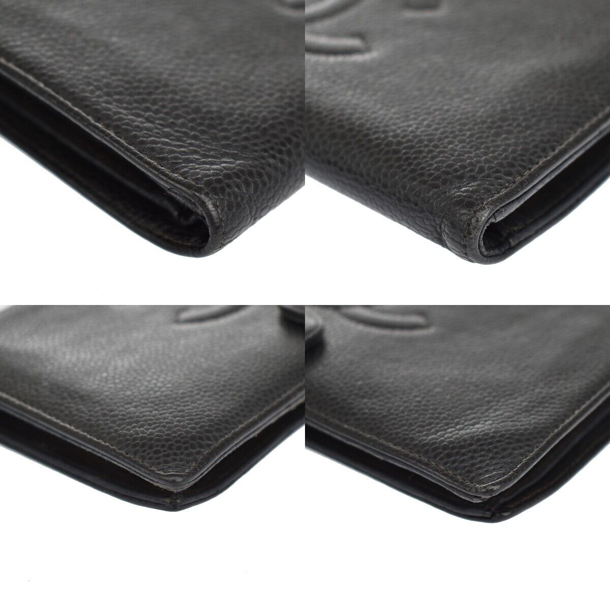 CHANEL CC Logo Long Bifold Wallet Purse Caviar Skin Leather Black GHW 61SH440