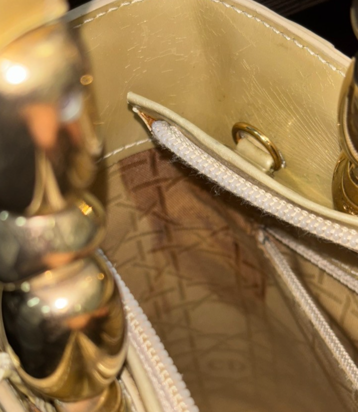 CHRISTIAN DIOR Malice Pearl 2Way Shoulder Bag Patent Leather Beige Italy 88KC463