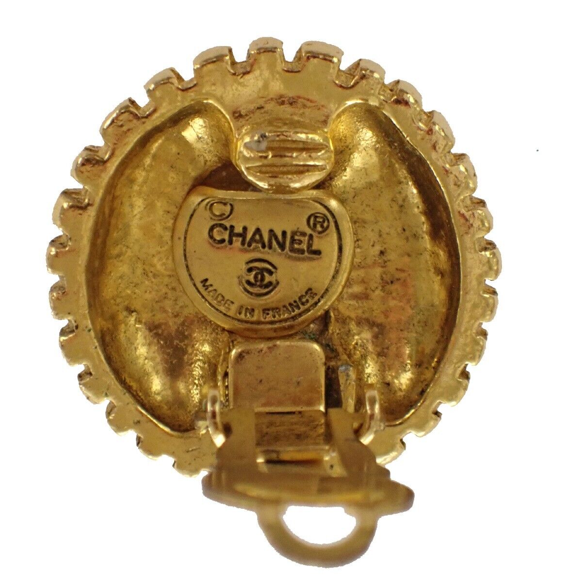 CHANEL CC Logo Round Button Earrings Clip-On GHW Vintage Accessory 39RJ293