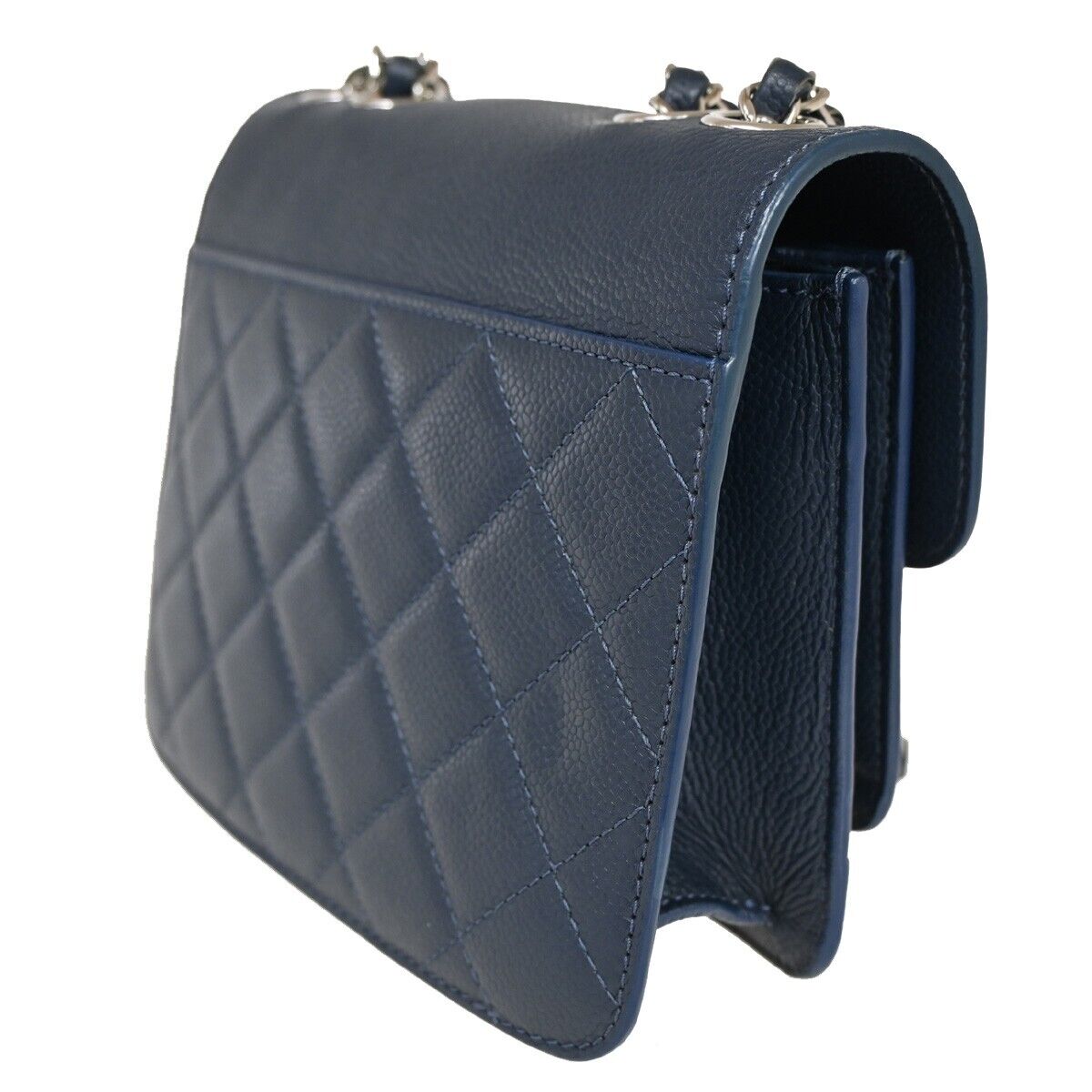 CHANEL CC Logo Matelasse Chain Shoulder Bag Leather Navy Blue silver 805RF077