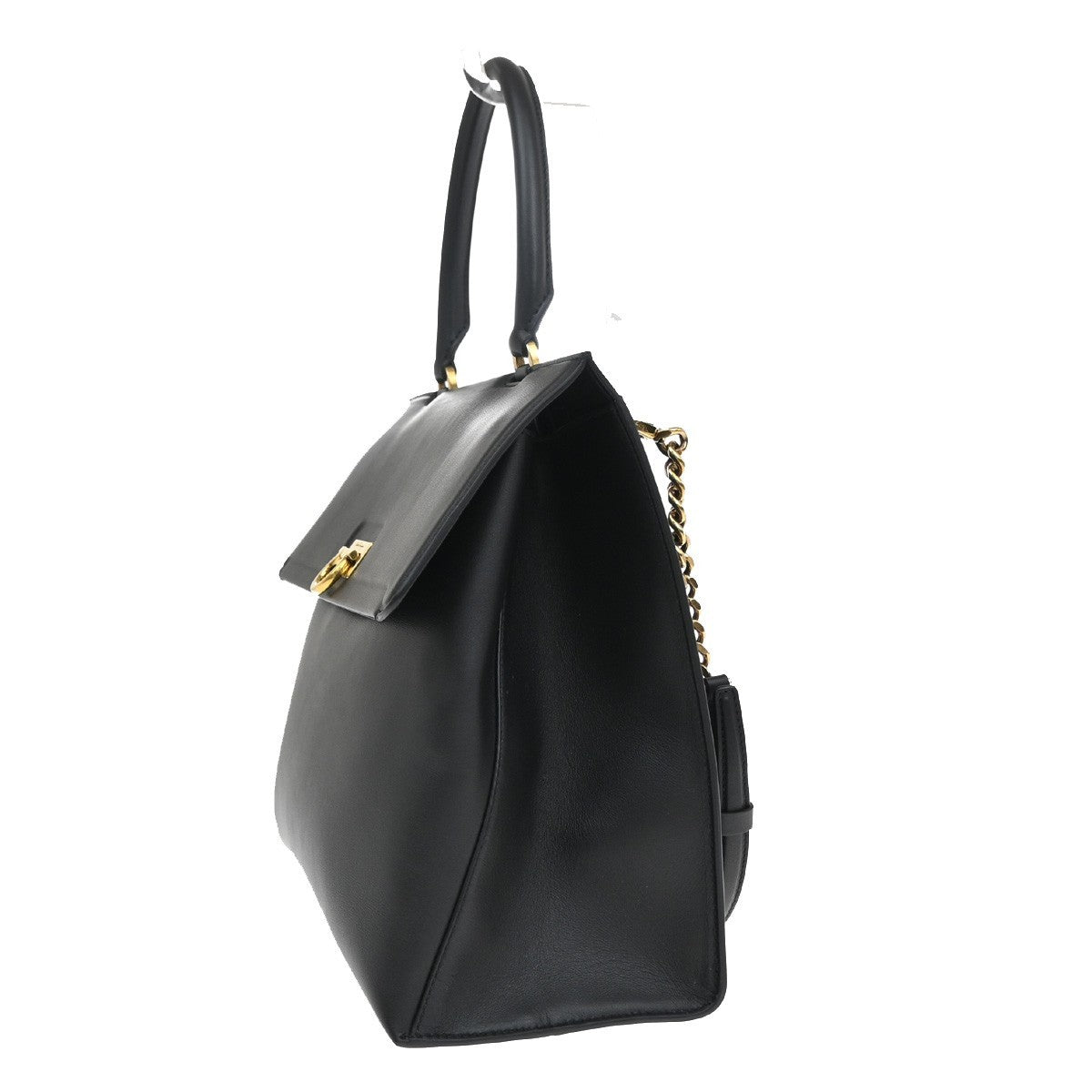 SALVATORE FERRAGAMO 2Way Gancini Shoulder Hand Bag Leather Black Gold 79RF484