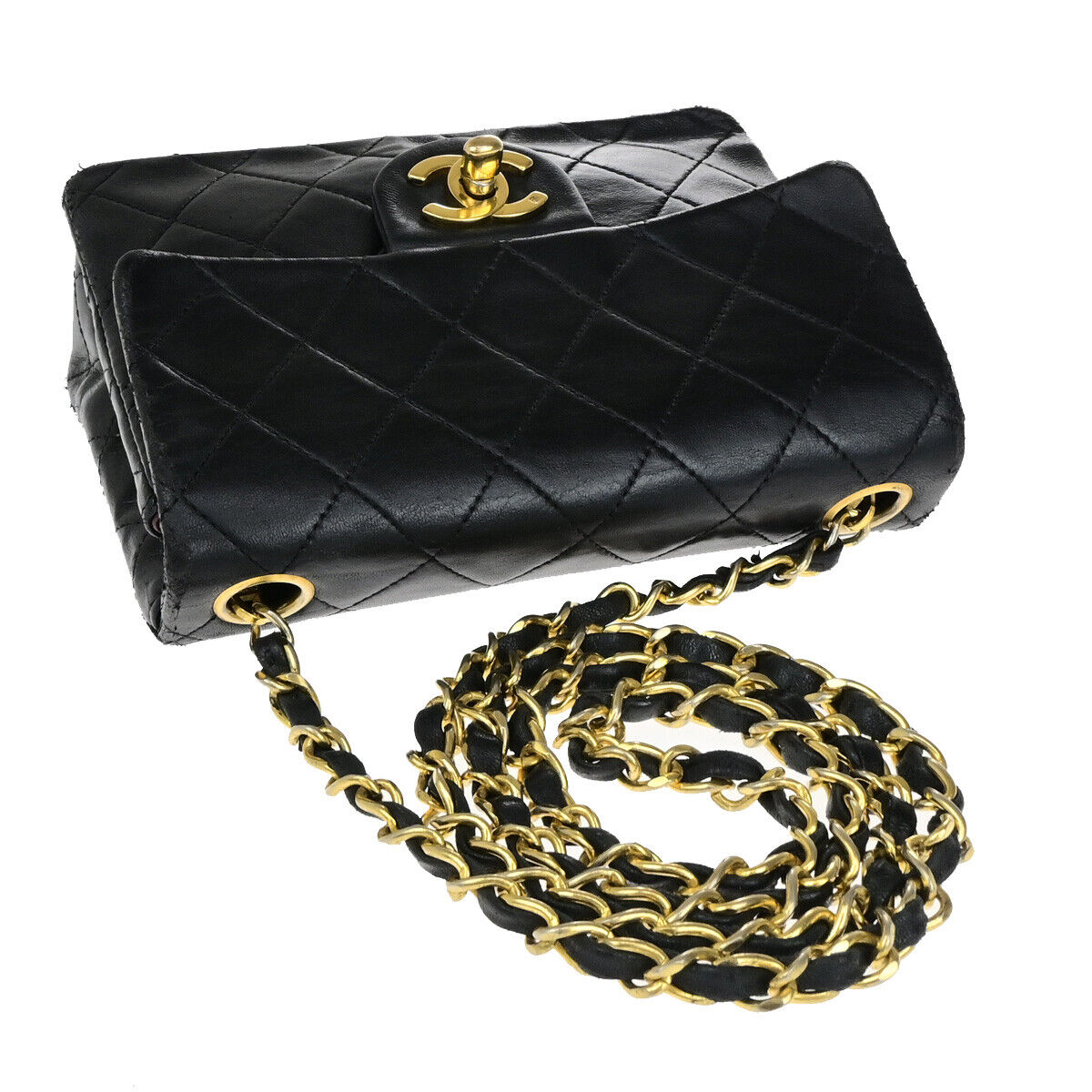 CHANEL CC Mini Matelasse Chain Shoulder Bag Leather Black GHW Vintage 691RK762