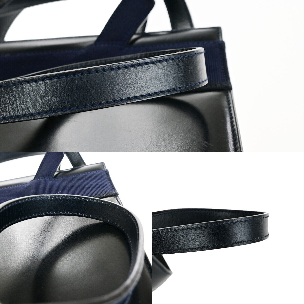 SALVATORE FERRAGAMO Vara Hand Bag Canvas Leather Navy Blue GHW Italy 37YF210