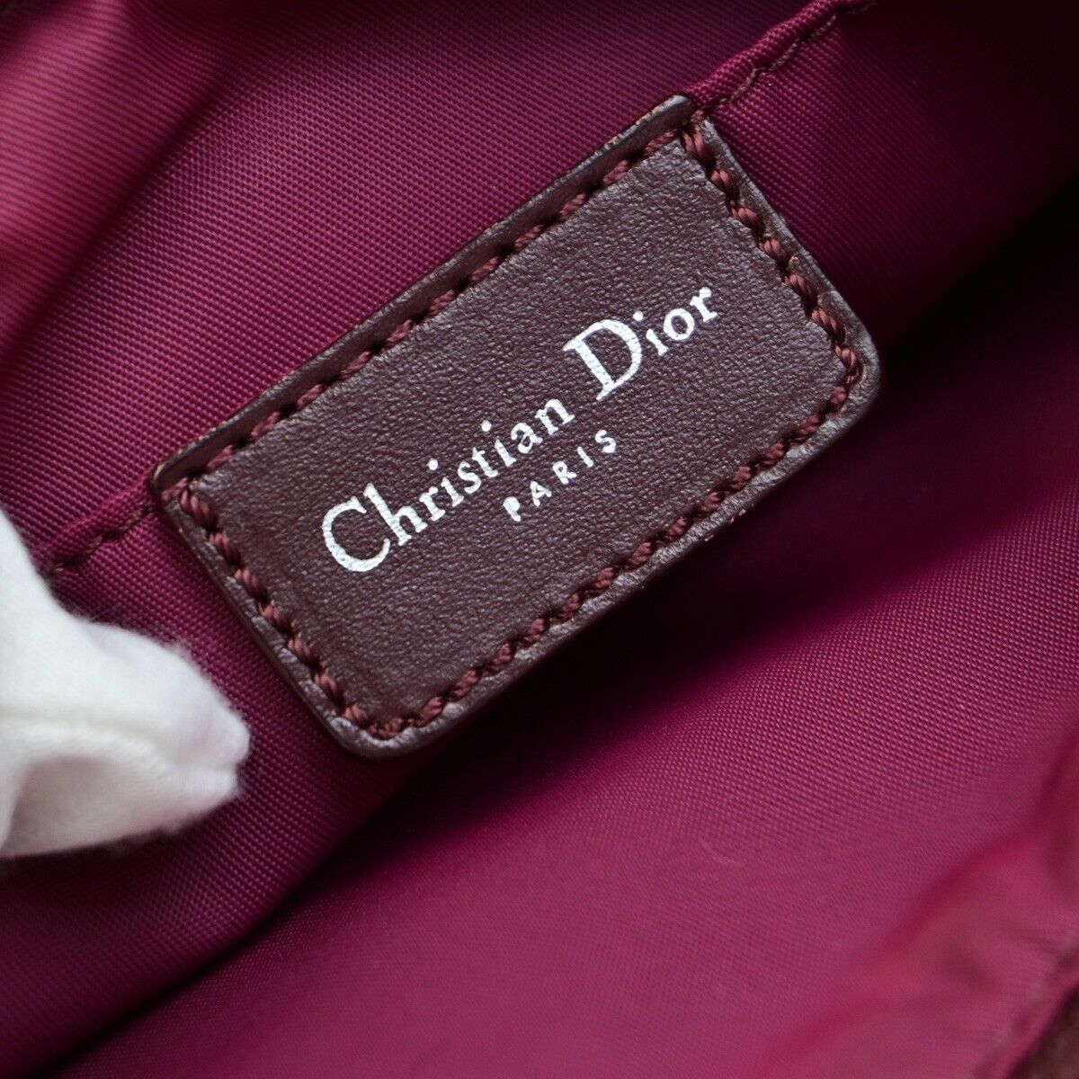 CHRISTIAN DIOR Logo Trotter Pattern Hand Bag Canvas Leather Red SHW 95EE049