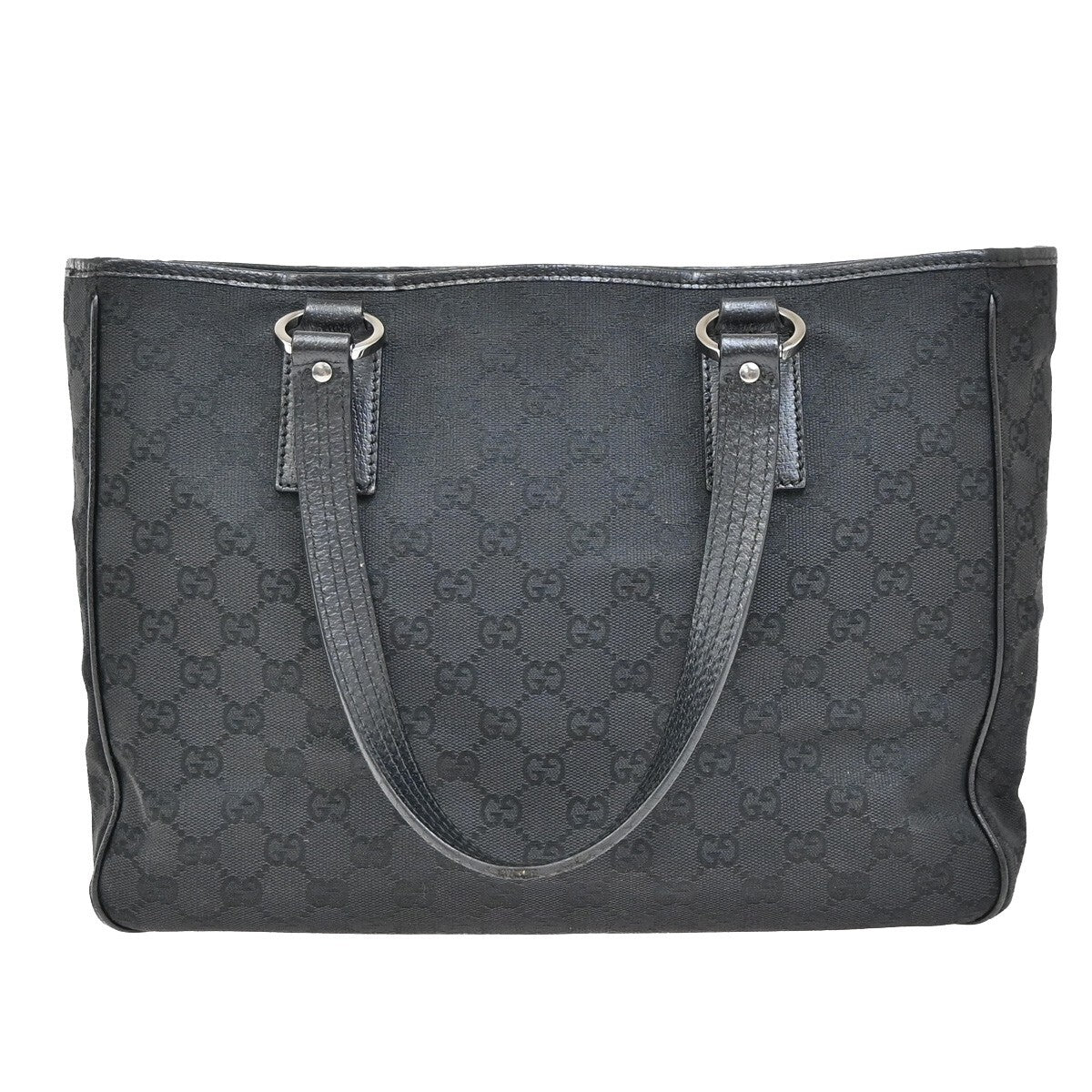 GUCCI Logo GG Pattern Shoulder Hand Bag studs Canvas Leather Black Italy 61EE316