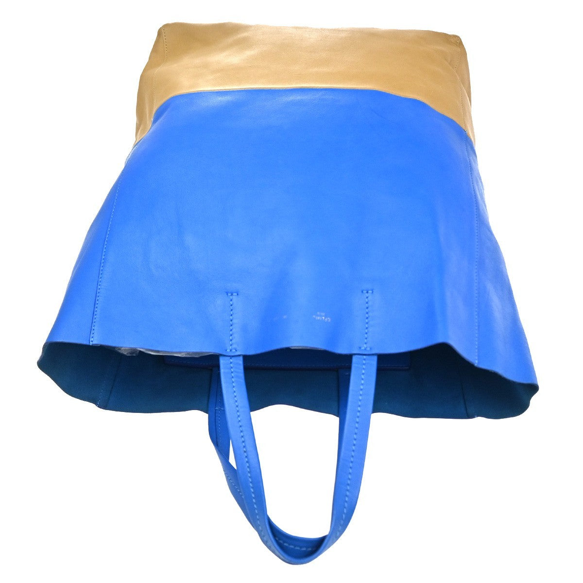 CELINE Horizontal Cabas Hand Tote Bag Bicolor Leather Blue Beige 38YJ129