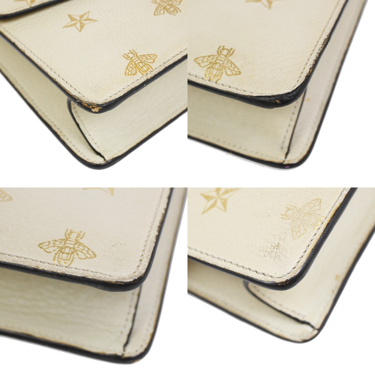 GUCCI Logo Bee Star Print Sylvie Shoulder Bag Leather Web Ribbon Ivory 71YJ087