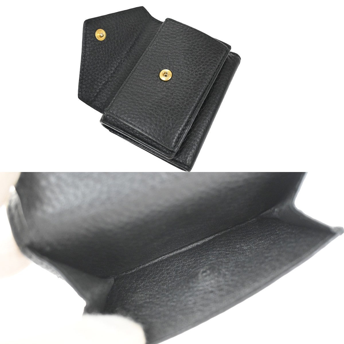 PRADA Logo Mini Compact Trifold Wallet Vitello Leather Black GHW 62YH815