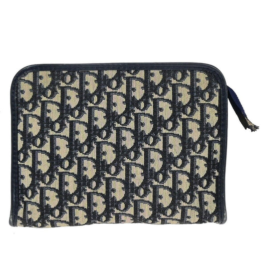 CHRISTIAN DIOR Logo Trotter Pattern Pouch Canvas Leather Navy Blue 01EC871