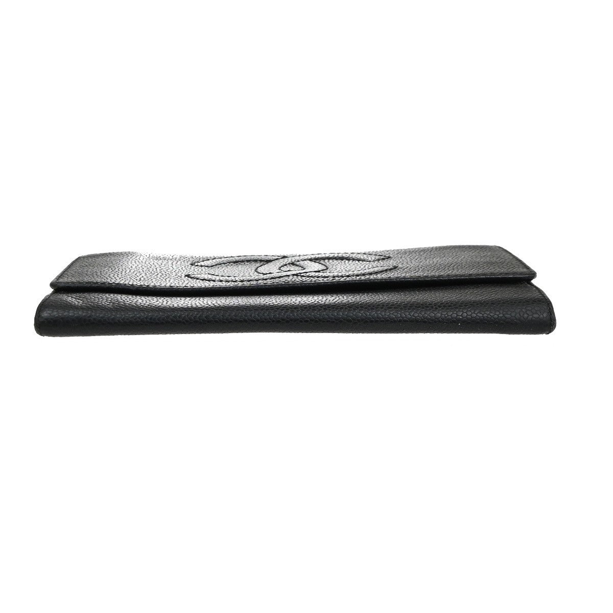 CHANEL CC Logo Bifold Long Wallet Grained Calfskin Leather Black Italy 65MA653